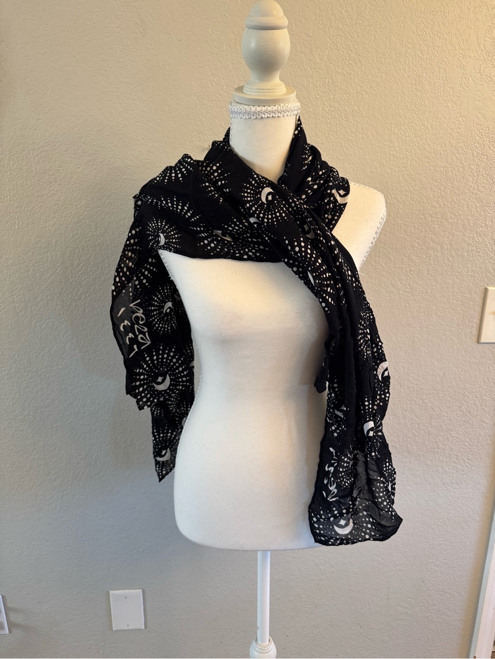 Vela Scarves Midnight Crescents Modal Hijab Scarf Black Celestial Moon Print
